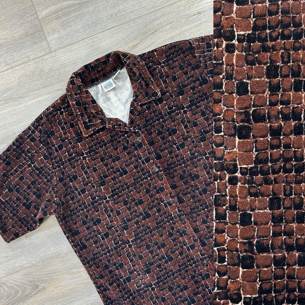 VTG Jason Maxwell Men's XL Brown/Black Snake Velour Short Sleeve Button Up Shirt